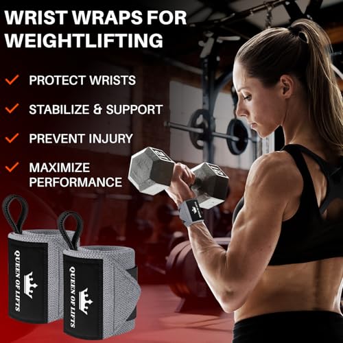 TECEUM Elastic Cotton Weightlifting Wrist Wraps with Thumb Loops, 1 Pair - color: Gray, style: 18" – Queen of Lifts