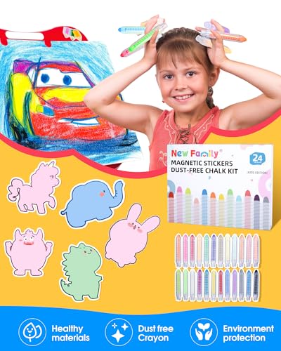 NewFamily Kids Art Chalk Set - 24 Color Dustless Chalk with Cute Magnetic Drawing Board, Creative Gift for Boys and Girls - style: Rainbow Chalk Set 24Colors