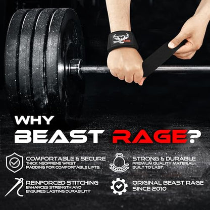 BEAST RAGE Lifting Wrist Straps for Weightlifting, Straps Gym Grip Power Workouts Lifting Straps Padded Neoprene & Premium Cotton Men Women, Deadlift Bodybuilding Exercise Lifting Straps - color: Black