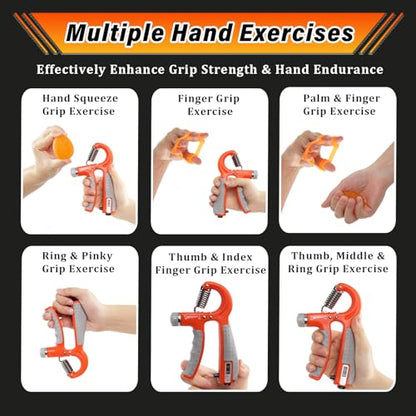 CYFIE Grip Strength Trainer Kit, Adjustable 10-132 lb, Hand Exerciser | Forearm Strengthener, Finger Stretcher, Stress Ball and Bag for Grip Recovery, Wrist Training, Rehab, Climbers and Musicians - color: Orange
