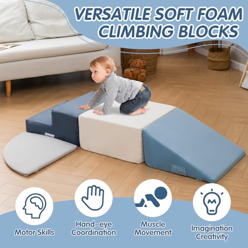 Capakiddo Large 4 Pcs Climbing Toys for Toddlers 1-3 | Odorless & Skin-friendly, Foam Climbing Blocks, Indoor Use, Velcro to Keep Together - color: Modern