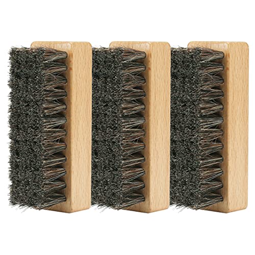 Shoe Brush for Cleaning, Horsehair Bristles Wooden Shine Shoe Brush Cleans Leather, Suede, Nubuck and Delicate Textiles - 3 Pack