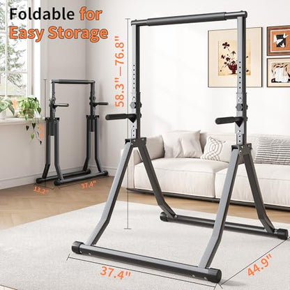 Foldable Pull Up Bar Station 58.3''-76.8'' Power Tower - color: 58.3"-76.8" with Dual Dip Handles