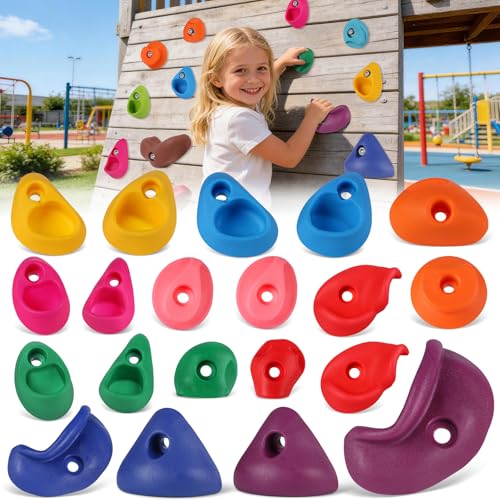 20 PCS Rock Climbing Wall for Kids,Rock Wall Climbing Holds,Adults Climbing Wall Grip Kits Holds Up to 230 lbs for Outdoor Indoor Home Playground Climbing Wall Holds - color: 20 Pcs-multicolor