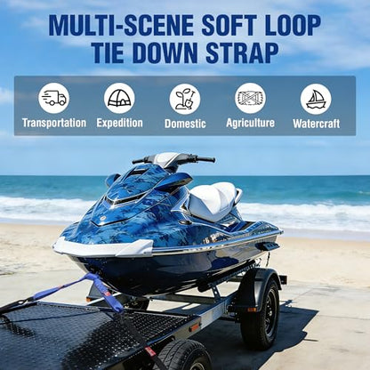WORKPRO Soft Loop Tie Down Straps (4-Pack), 1.6" x 17", 5000 lbs Breaking Strength, Heavy Duty with Soft Loop Ends for Securing Motorcycles, ATVs, UTVs, Kayaks, Dirt Bikes - Blue