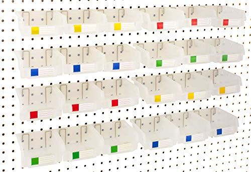 Pegboard Bins – 24 Pack Clear - Hooks to Any Peg Board - Organize Hardware, Accessories, Attachments, Workbench, Garage Storage, Craft Room, Tool Shed, Hobby Supplies, Small Parts - color: Clear, size: 3.5 Inch (Pack of 24)