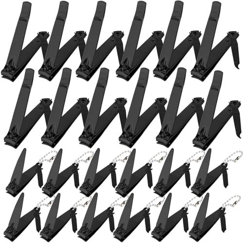 Bememo 24 Pcs Stainless Nail Clippers Set 2 Sizes Fingernail and Toenail Clippers with Chain Nail Cutter Tool Set Portable Travel Manicure Kit for Men Women Homeless Care Package Supplies (Black) - color: Black