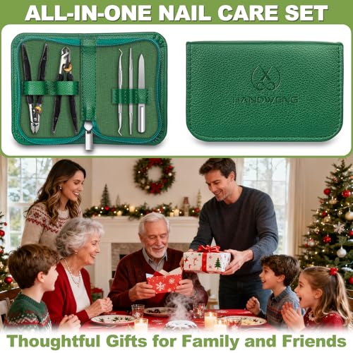 Toenail Clippers for Thick Nails, Nail Clippers Set, 5pcs with Leather Case | Toe Nail Clippers for Thick Nails for Seniors | Long Handled Nail clippers for Men | Sharp Slanted Ingrown Toenail Clippers