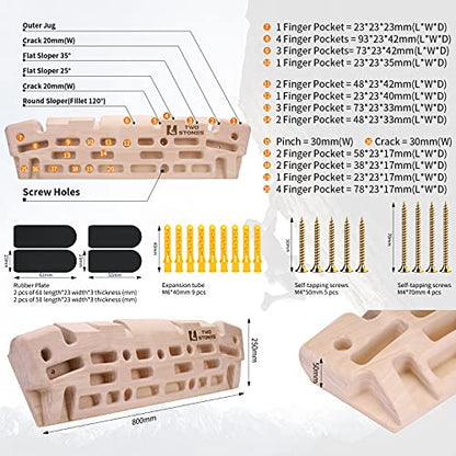 TWO STONES Wooden Hangboard Rock Climbing Pull Up Bar Designed Training for Climbing, Wooden Fingerboard Climbing Finger Board for Building Core Strength and Endurance (CJ-HB2006)