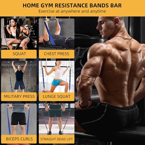 Resistance Band Workout Bar for Body Workout, Adjustable 3 Parts with Easy Grip Foam Durable Portable Steel Pilates Training