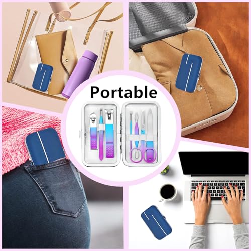 Manicure Set Nail Clipper Set Women Men Nail Clipper Travel Manicure Kit | Personal Nail Care Tools with Case Fingernail Clippers Manicure Pedicure Tools Grooming Kit Gifts for Women Men Teen Family - color: Rainbow