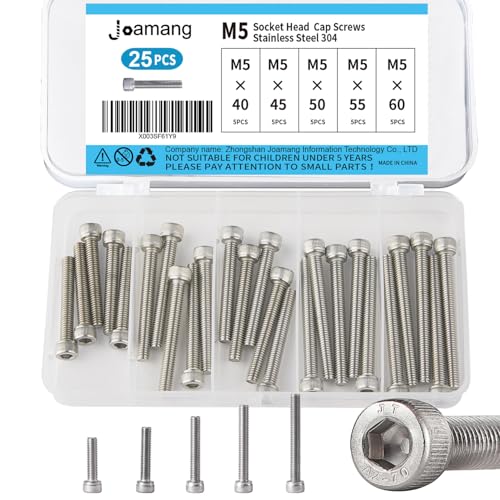 M5 x 40mm 45mm 50mm 55mm 60mm Socket Head Cap Screws Bolts, Stainless Steel 304, Metric Allen Hex Drive, Bright Finish, Fully Threaded, Assortment Kit 25PCS - size: Socket M5x40-60 mm
