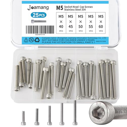 M5 x 40mm 45mm 50mm 55mm 60mm Socket Head Cap Screws Bolts, Stainless Steel 304, Metric Allen Hex Drive, Bright Finish, Fully Threaded, Assortment Kit 25PCS - size: Socket M5x40-60 mm