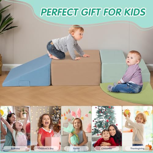 Large 4 Pcs Climbing Toys for Toddlers 1-3 Inside, Oderless & Skin-Friendly Toddler Climbing Toys Indoor, Foam Climbing Blocks for Toddlers with Velcro to Keep Them Together-Ideal Gift - color: Fashionable