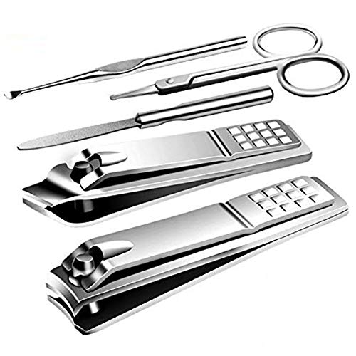 Manicure Pedicure Kit Nail Clippers Set Fingernails & Toenails Vibrissac Scissor 5 Pieces Best Care Tools for Man & Women with Travel Case (Gray/Black_A) (Primary Color of Stainless Steel_A) - color: Primary Color of Stainless Steel 5 Pieces