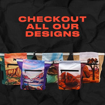Chalk Bucket for Outdoor Bouldering and Gym Rock Climbing | Cool Nature National Park Colorful Design Patterns | Durable Hook and Loop Closure and Zippered Pockets