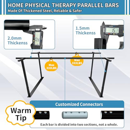 Physical therapy parallel bars, Walking assist bar for rehab & walking balance issues, Adjustable height & width (8FT) - size: 8FT