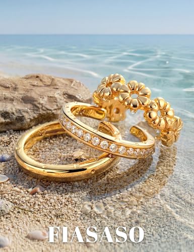 FIASASO 3Pcs Gold Filled Toe Rings for Women Non Tarnish 14K Gold Filled Toe Ring Adjustable Flower Cz Dainty Toe Ring Summer Beach Open Toe Rings Set Toe Jewelry Foot Jewelry - color: 14K GF