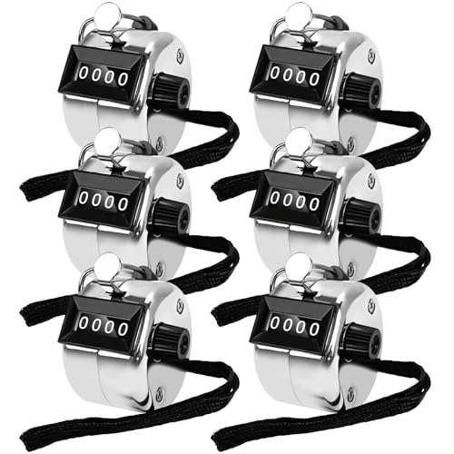 6 Pack Clicker Counter, Hand Tally Counters, 4 Digit Display Clicker | with Black Nylon Lanyard, Pitch Counter for Knitting, Coaching, Golf, Lap, Fishing, Umpire, Baseball, Row Sport - color: Silver Color