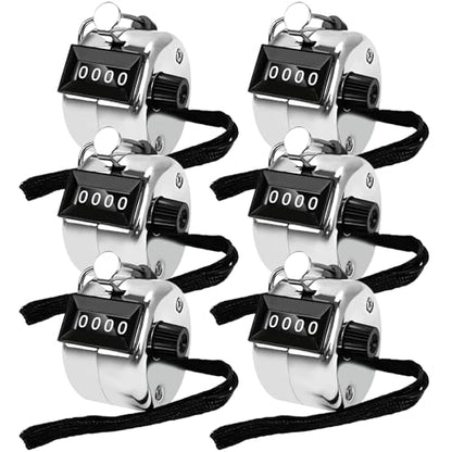 6 Pack Clicker Counter, Hand Tally Counters, 4 Digit Display Clicker | with Black Nylon Lanyard, Pitch Counter for Knitting, Coaching, Golf, Lap, Fishing, Umpire, Baseball, Row Sport - color: Silver Color