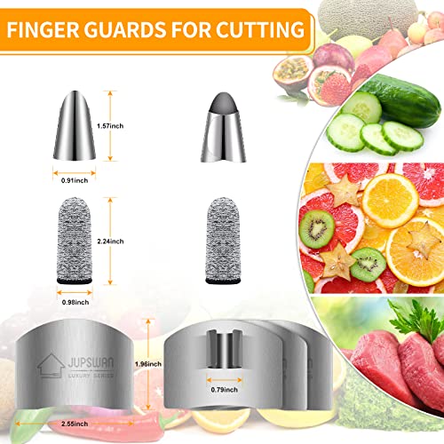 Jupswan 8 Pieces Finger Guards for Cutting Kitchen Tool Stainless Steel Finger Guard Finger Protector Avoid Hurting When Slicing and Dicing - color: 01-Silver