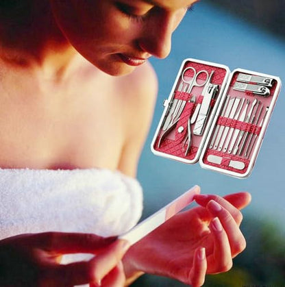 Nail Clippers Set Women Personal Care Tools Accessories Professional Manicure Pedicure Kit with Travel Case Nail Grooming Kit Gifts for Men Women Father Mother - color: Pink-18pcs