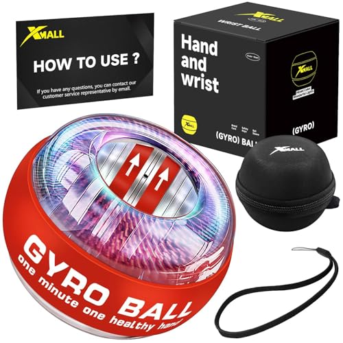 XMALL Torque Ball Hand Exerciser, Grip Strength Trainer, Forearm Strengthener, Wrist Power Gyro Ball, Hand Strengthening Devices, Wrist Strengthener, Finger Exerciser, Auto-Start - color: Red (Colorful Light)