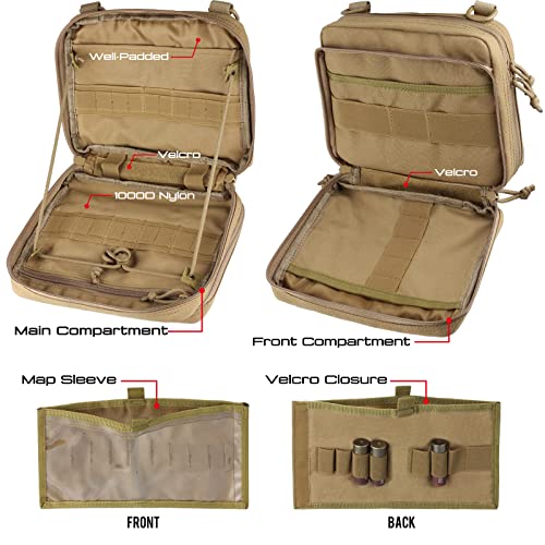 WYNEX Tactical Molle Admin Pouch, Double Layer Large EDC Tool Pouch Bag | Laser-Cut Design, Medical EMT IFAK with Map Pocket, Tool Organizer Molle Accessories, Flag Patch Included, 9.5"x7.5"x3.2" - color: Khaki