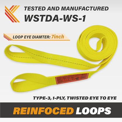 1-Ply Lifting Sling Straps 2”x 20ft - 3100lbs Vertical Capacity Heavy Duty Flat Eye Lift Sling, for Rigging Moving Towing Hoisting -2Pack - Kodiak Straps - color: 2 PACK, size: 2inch x 20ft