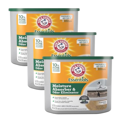 Arm & Hammer Essentials Disposable Moisture Absorber and Odor Eliminator Tub, Fragrance Free, 1 lb., Attracts and Traps Excess Moisture, Ideal Closet Dehumidifier (Pack of 3)