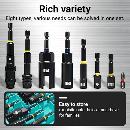 55-Piece Magnetic Impact Nut Driver Set, SAE/Metric Nut Driver Set, Socket Adapters, Wing Nut Driver, Universal Sockets, Quick Release Extension, Pivoting Nutsetter, 1/4'' Quick Change, Power Bits