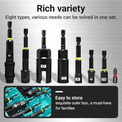 55-Piece Magnetic Impact Nut Driver Set, SAE/Metric Nut Driver Set, Socket Adapters, Wing Nut Driver, Universal Sockets, Quick Release Extension, Pivoting Nutsetter, 1/4'' Quick Change, Power Bits