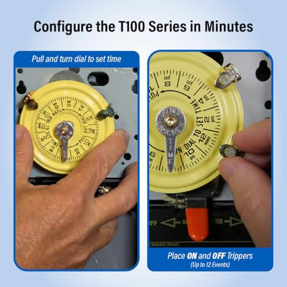 Intermatic T101 24-Hour Mechanical Timer Switch - 120V SPST, Indoor Metal Enclosure, Heavy Duty, Manual Override, 40 Amp - Ideal for Lights, Pumps, Fans, and HVAC Systems - size: 1-Pack