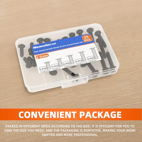 1/4-20 x 3/4", 1", 1-1/4", 1-1/2", 2" Flat Head Socket Head Screw Furniture Bolts Countersunk Connector Screws Assortment Kit, Stainless Steel 18-8 (304), Black Finish, Fully Threaded, 25 PCS - size: 1/4-20 Kit