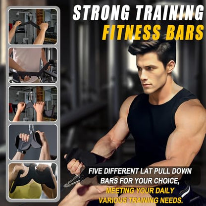 BLUSLM Lat Pull Down Bar T bar Row Attachment, V Bar Tricep Lat Pulldown Attachments, Back Strength Training Bar for Home Gym Exercise Cable Machine Attachments - color: Black 13