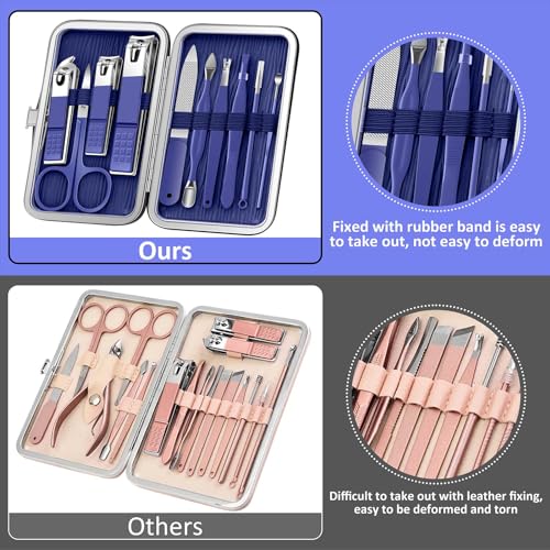 BLESWIN Manicure Set, 10 in 1 Professional Manicure and Pedicure Kit, Nail Care Kit for Women, Mens Nail Grooming Kit, Portable Nail Clipper Set Blue Leather Case for Travel Home - color: 2-Blue