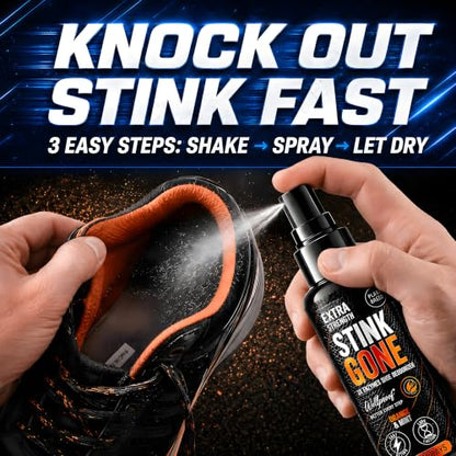 Stink Gone Shoe Deodorizer Spray - Extra Strength with Enzyme Formula for Shoe Odor Elimination in All Footwear, 3.4oz
