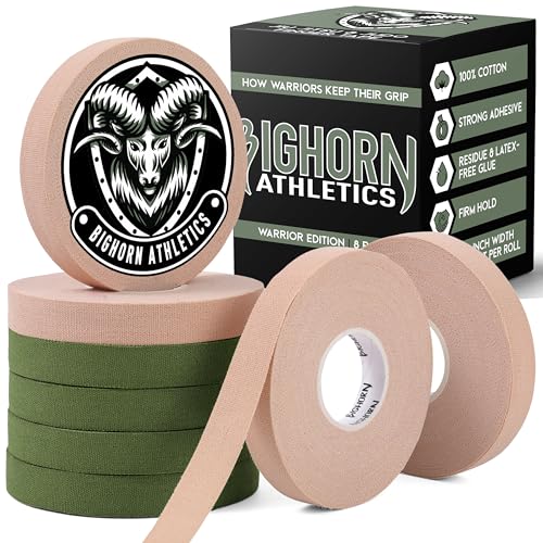 Bighorn Athletics Finger Tape 0.5" × 45ft, 8 Rolls, Military Green/Nude | Warrior Edition finger and toe tape for BJJ, Wrestling, Judo. Residue-free Zinc Oxide adhesive, EZ-tear breathable cotton. - color: Military Green & Nude, size: 0.5-Inch