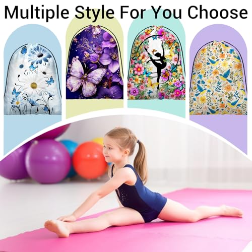 Abstract Flower Butterfly Grip Bags for Gymnasts Purple Adjustable Gymnastics Drawstring Gym Bag - color: Butterfly Flower Art-purple