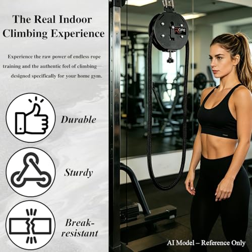 Endless Rope Trainer,Cable Pulley System for Home Gym,Pull Down Machine with 14 FT Closed Loop Nylon Rope,Adjustable Resistance 66LB Max Cable Machine for Back,Arms,Grip Strength Training