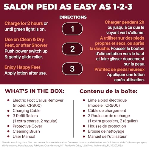 Rechargeable Callus Remover for Feet: Professional Electric Feet Sander for Women by Own Harmony - Electronic Foot File CR900 with 3 Rollers, Foot Grinder Pedi Care for Cracked Heels & Dry, Hard Skin - color: Peach