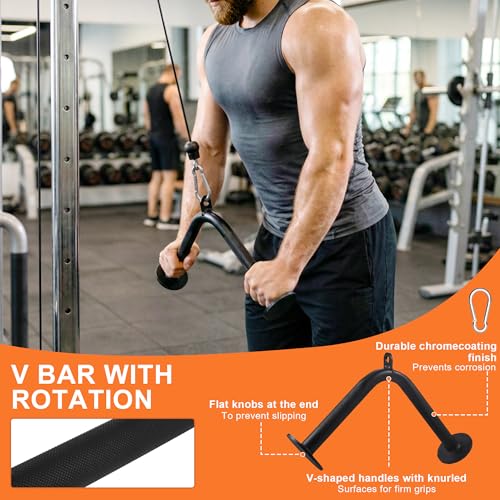 Fitvids Cable Attachment Set 800LB LoadCapacity Tricep Rope, Row Handle, StraightBar, V Bar Commercial Grade Cable MachineAccessories for Home Gym Workouts - size: 5-Piece Set-Black
