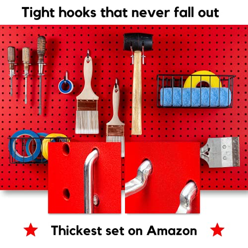 Heavy Duty Pegboard Hooks & Baskets Set, 60-Piece Pegboard Organizer | Stainless Steel ¼” Peg Board Accessories, 57 Chrome-Plated Peg Hooks & 3 Black Storage Bins for Garage, Workshop, Craft Room