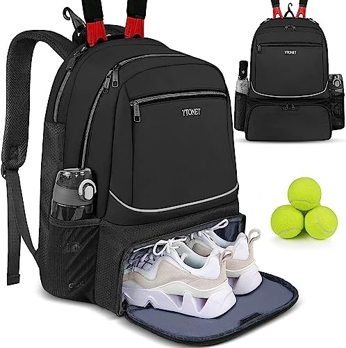 Ytonet Tennis Bag Tennis Backpack for Women Men 2 Rackets | Insulated Pocket and Ventilated Shoe Compartment, Gym Bags with Fence Hook for Pickleball and Badminton Rackets - color: Black