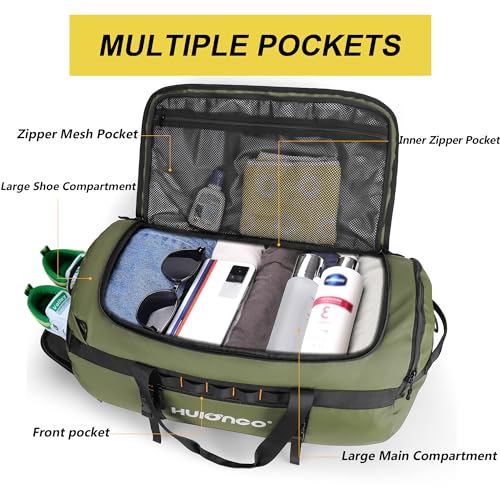 Hulongo Waterproof Duffel Bag Backpack for Men, Green, 90L | Large, Mens Duffel Backpack Bags, Traveling, Heavy Duty - color: Green, size: 90L