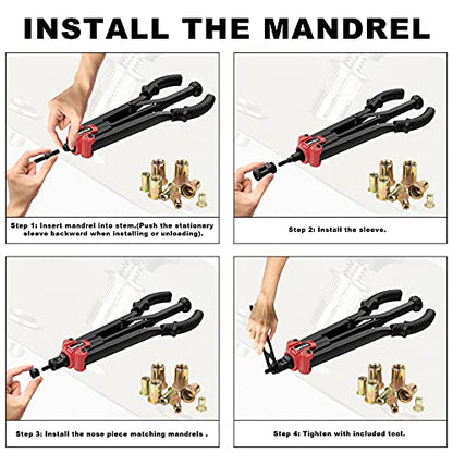 WETOLS 17" Rivet Nut Tool, Hand Rivet Tool Kit with 11 Metric & SAE Mandrels M3 M4 M5 M6 M8 M10 M12, 10-24, 1/4-20, 5/16-18, 3/8-16, 110pcs Rivnuts, Sturdy Case Packed, Auto Release Nut Design, WE-896 - size: 17" auto release rivet nut tool