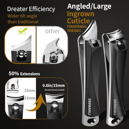 EBEWANLI Nail Clippers Set, Ultra Sharp Nail Clippers for Men, Slanted Angled Ingrown Toenail Clipper and Curved Fingernail Clipper Cutters, Stainless Steel Finger Nail Clippers Adult - color: Black-set