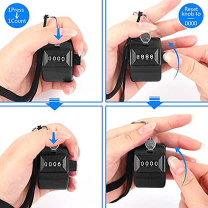 FEBSNOW 2 Pack Tally Counter Clicker 4 Digit Number for School Event | For Row Sport School Event Coaches, Mechanical 4 Digit Counting, Handheld People Clicker Counter - color: Two Black