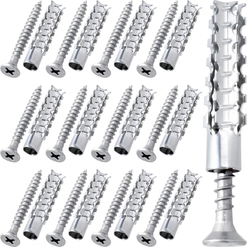 80 Pcs M6 Tree Shaped Steel Hollow Wall Anchor with Screws, Loose Hinge Hole Repair Kits, Metal Expansion Screws for Concrete, Drywall Anchors, Drywall Anchor Kit (0.24''×1.38'', Silver) - color: Silver