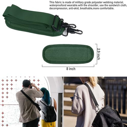 Shoulder Strap 56 inch, Universal Adjustable Thick Soft Duffel Bag Shoulder Strap Replacement Comfortable Belt with Metal Swivel Hooks for Laptop Messenger Bag, Briefcase, Shoulder Bag, Dark Green - color: Dark Green